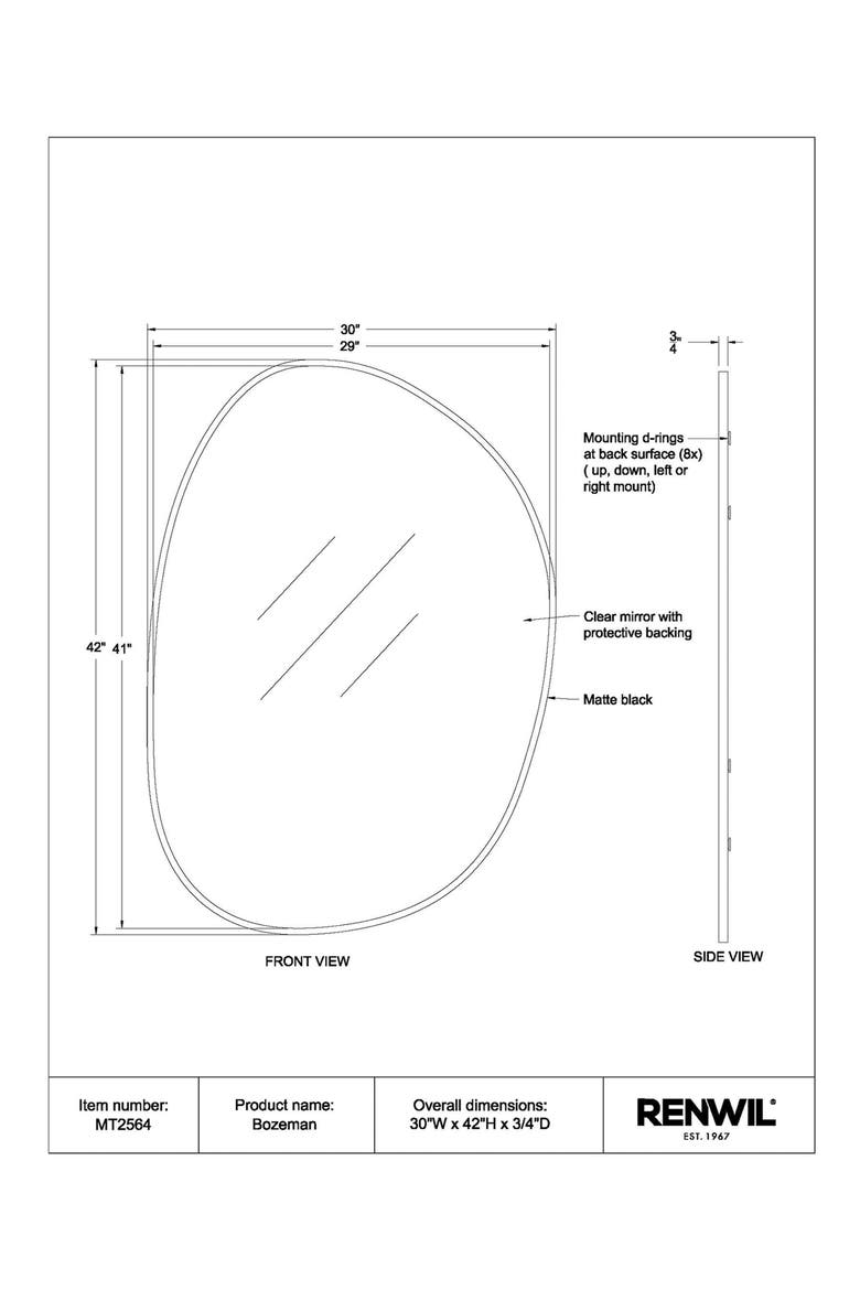 Bozeman Oblong Mirror, Alternate, color, MATTE BLACK