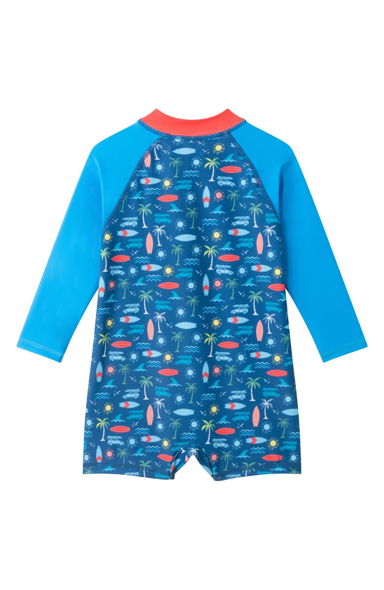 Andy & Evan Rashguard Swimsuit & Bucket Hat, Alternate, color, Navy