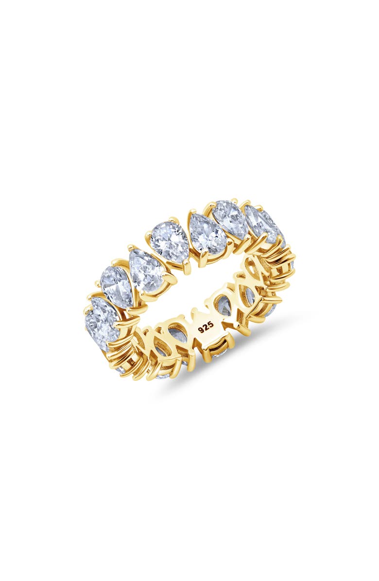 Crislu Pear Cut Cubic Zirconia Eternity Ring, Main, color, Gold