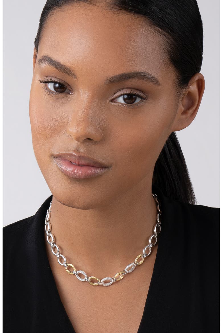 Caviar Lux Pavé Diamond Link Necklace, Alternate, color, SILVER