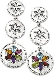 SAMUEL B. Sterling Silver Multi Gemstone Triple Circle Flower Earrings