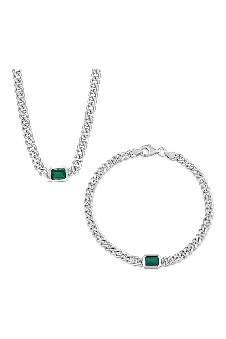 Sterling Silver Lab Grown Emerald Necklace & Bracelet Set, Main, color, GREEN