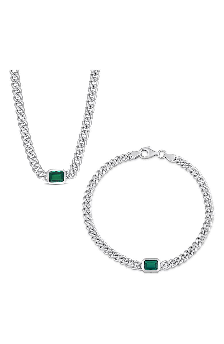 DELMAR Sterling Silver Lab Grown Emerald Necklace & Bracelet Set, Main, color, Green