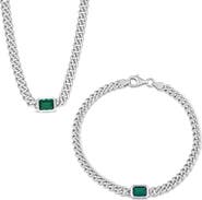 DELMAR Sterling Silver Lab Grown Emerald Necklace & Bracelet Set