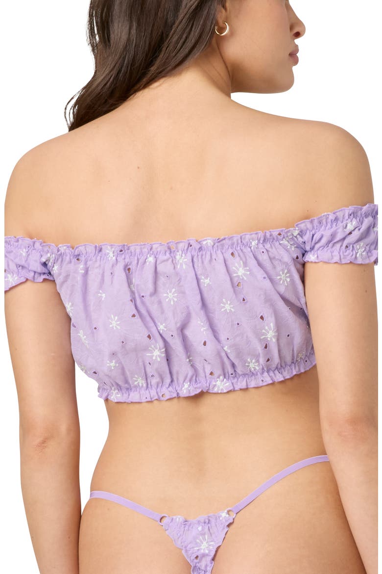 Embroidered Eyelet Off the Shoulder Crop Top, Alternate, color, LAVENDER GREEN