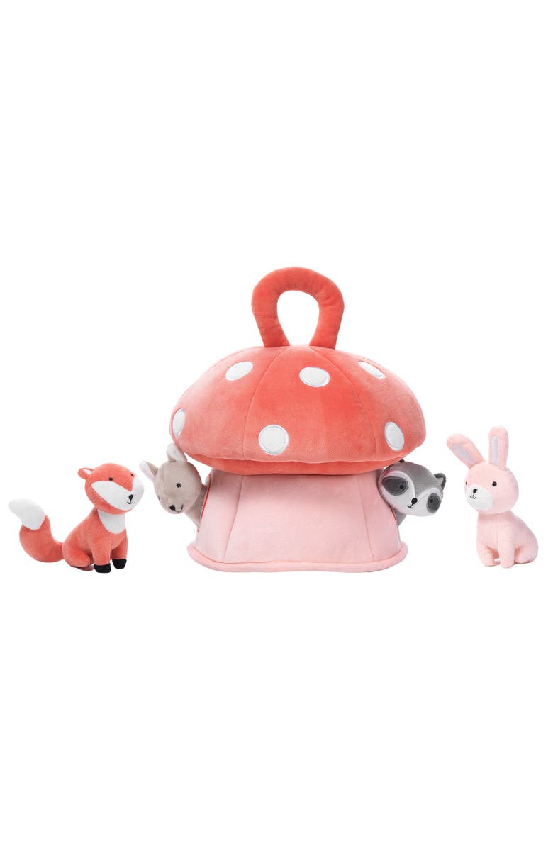 Lambs & Ivy Interactive Plush Mushroom House with Stuffed Animal Toys, Alternate, color, Coral Multicolor