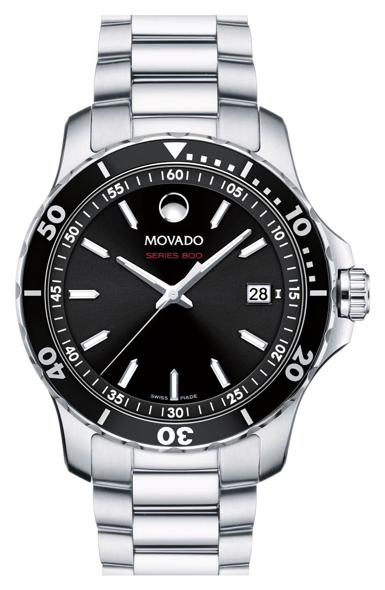 Movado 'Series 800' Bracelet Watch, 40mm, Main, color, Black Dial