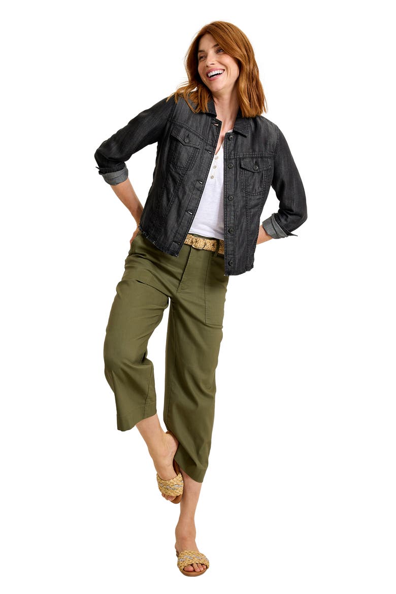 Fray Hem Chambray Crop Jacket, Alternate, color, BLACK WASH