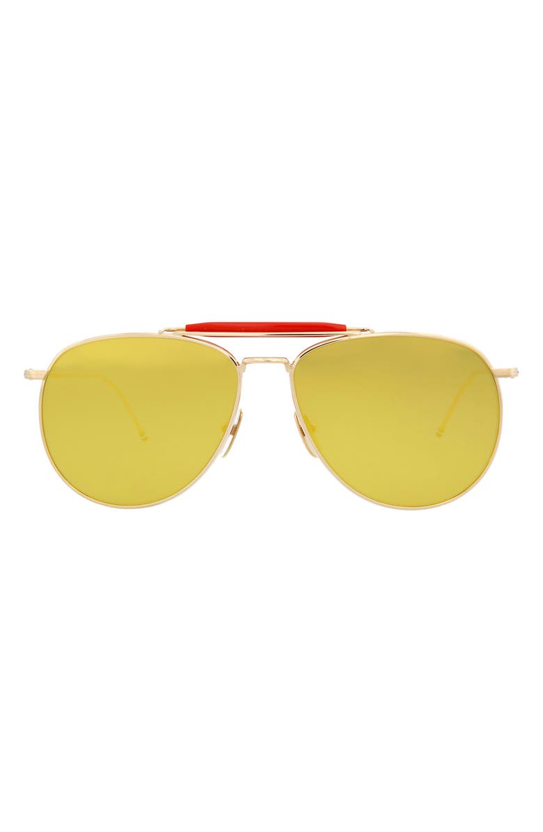 Thom Browne 62mm Aviator Sunglasses, Main, color, Gold Red