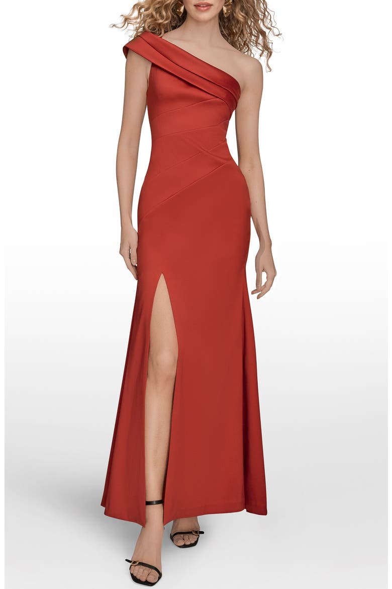Pleated One-Shoulder Gown, Main, color, AUTUMN RED
