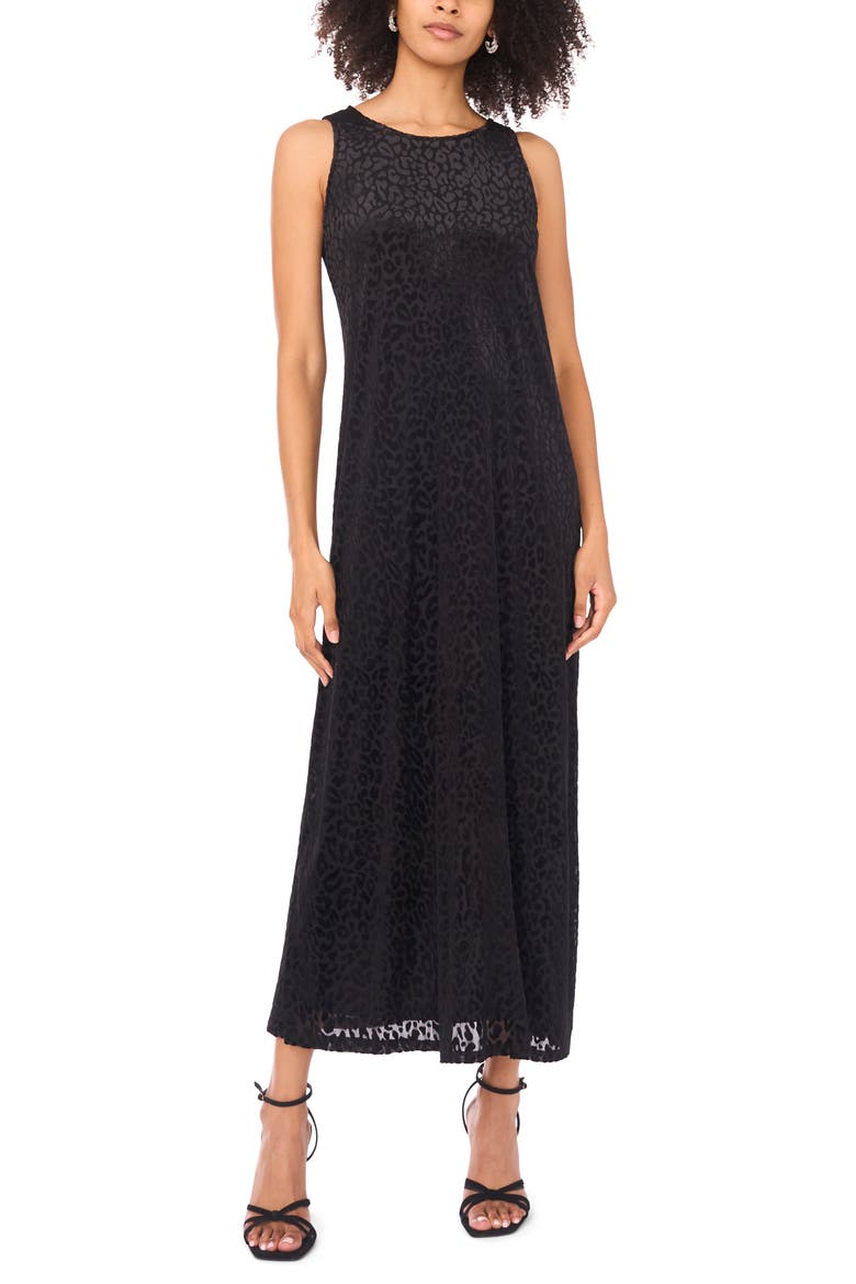 Leopard Print Satin Jacquard Dress, Main, color, RICH BLACK