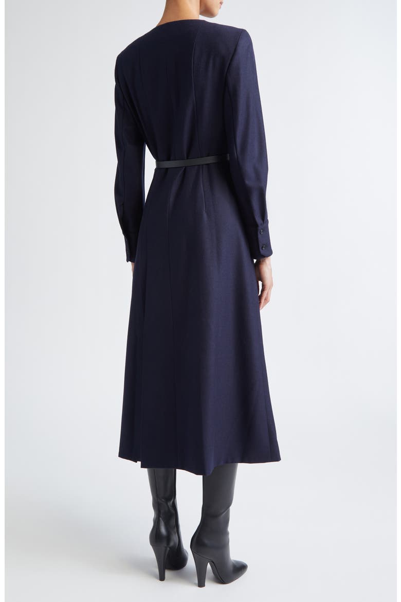 Belted Long Sleeve Wool Flannel Dress, Alternate, color, NAVY