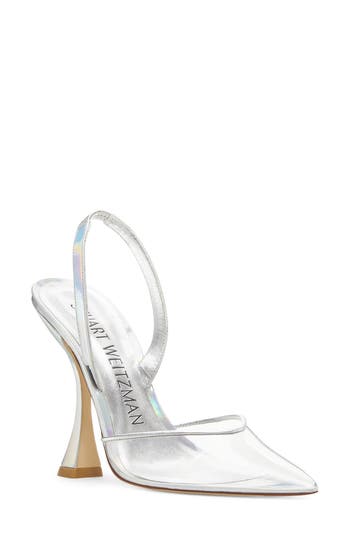 Stuart Weitzman Xcurve Iridescent Halter Slingback Pumps In Silver/clear