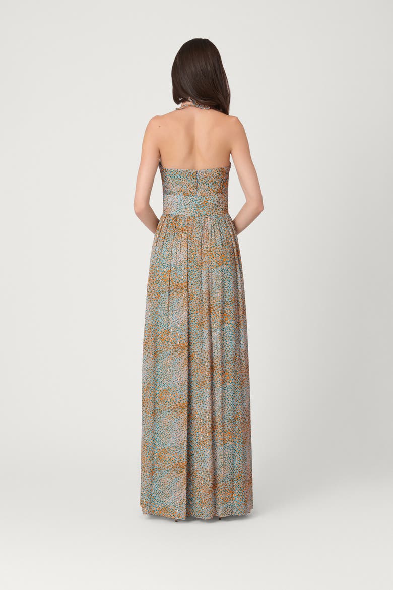 Abstract Animal Gold Clip Chiffon Midnight Grace Dress, Alternate, color, Apricot