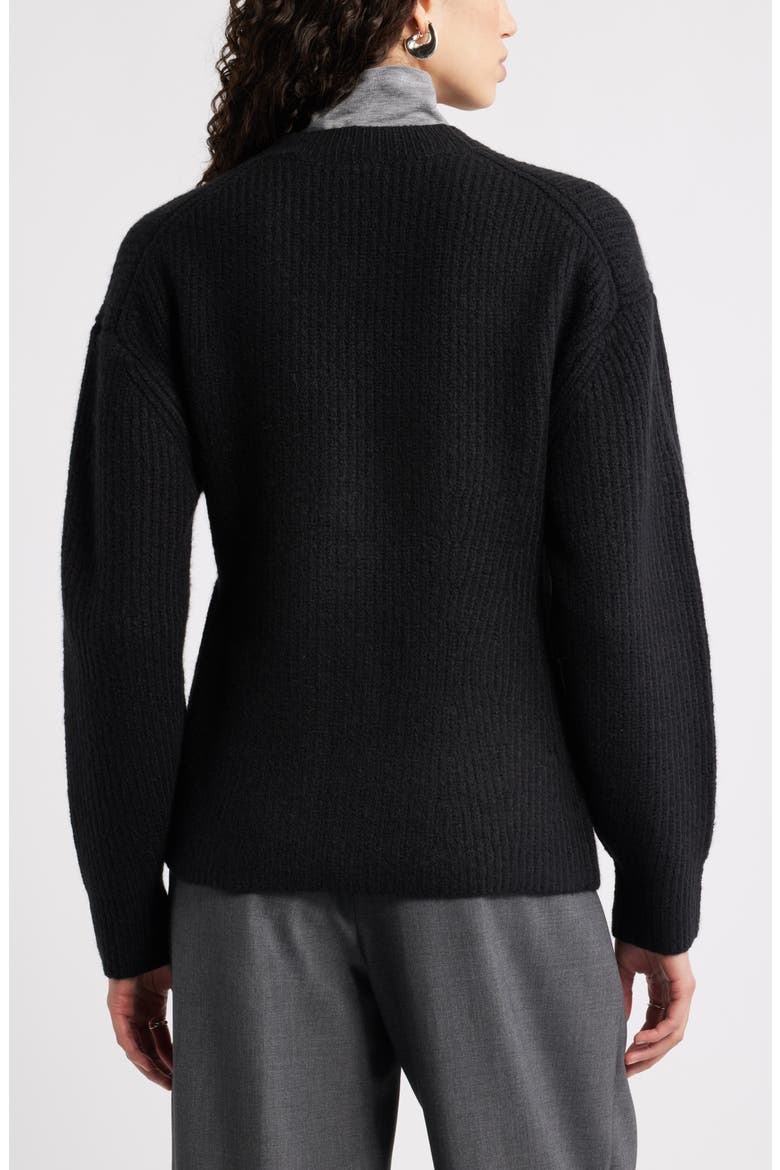 One-Button V-Neck Rib Cardigan, Alternate, color, BLACK