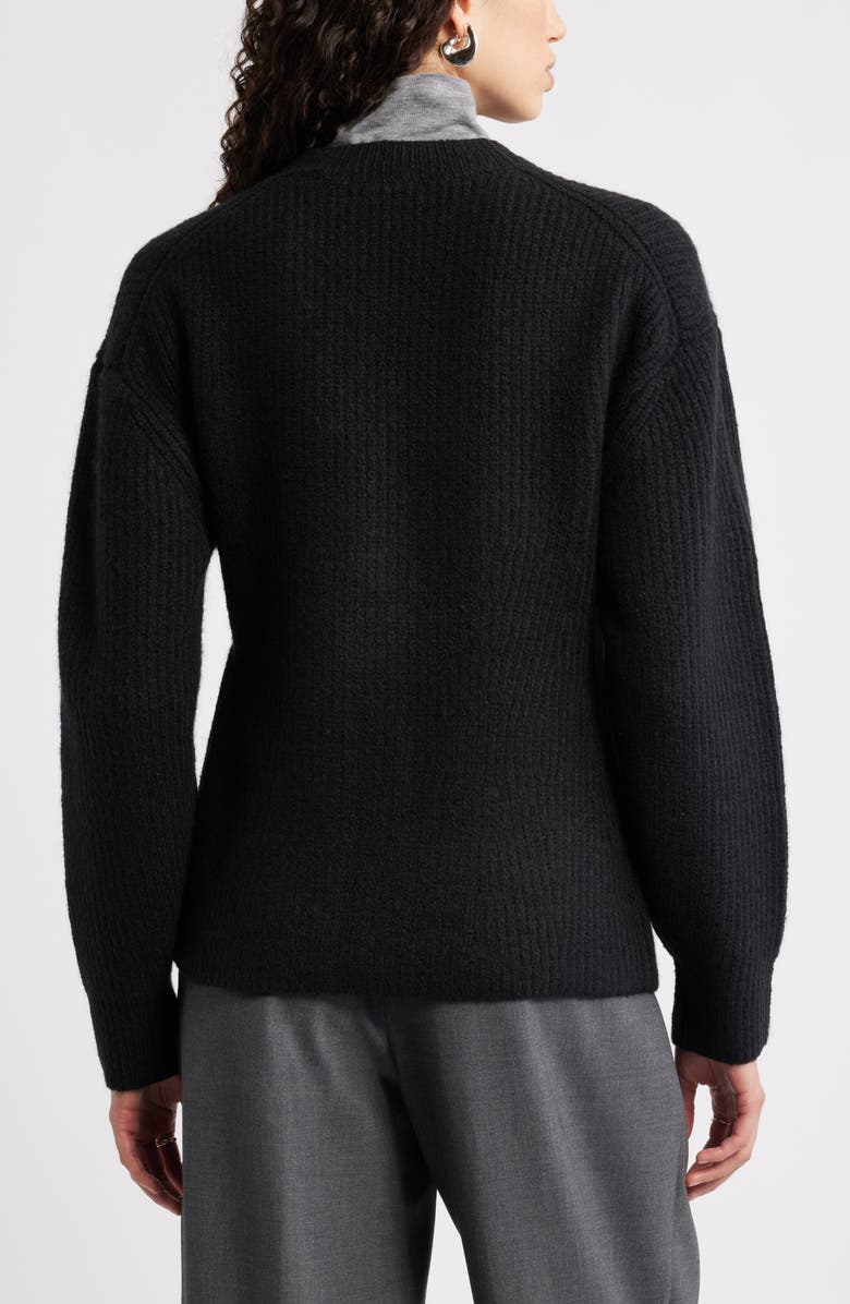 Nordstrom One-Button V-Neck Rib Cardigan, Alternate, color, Black