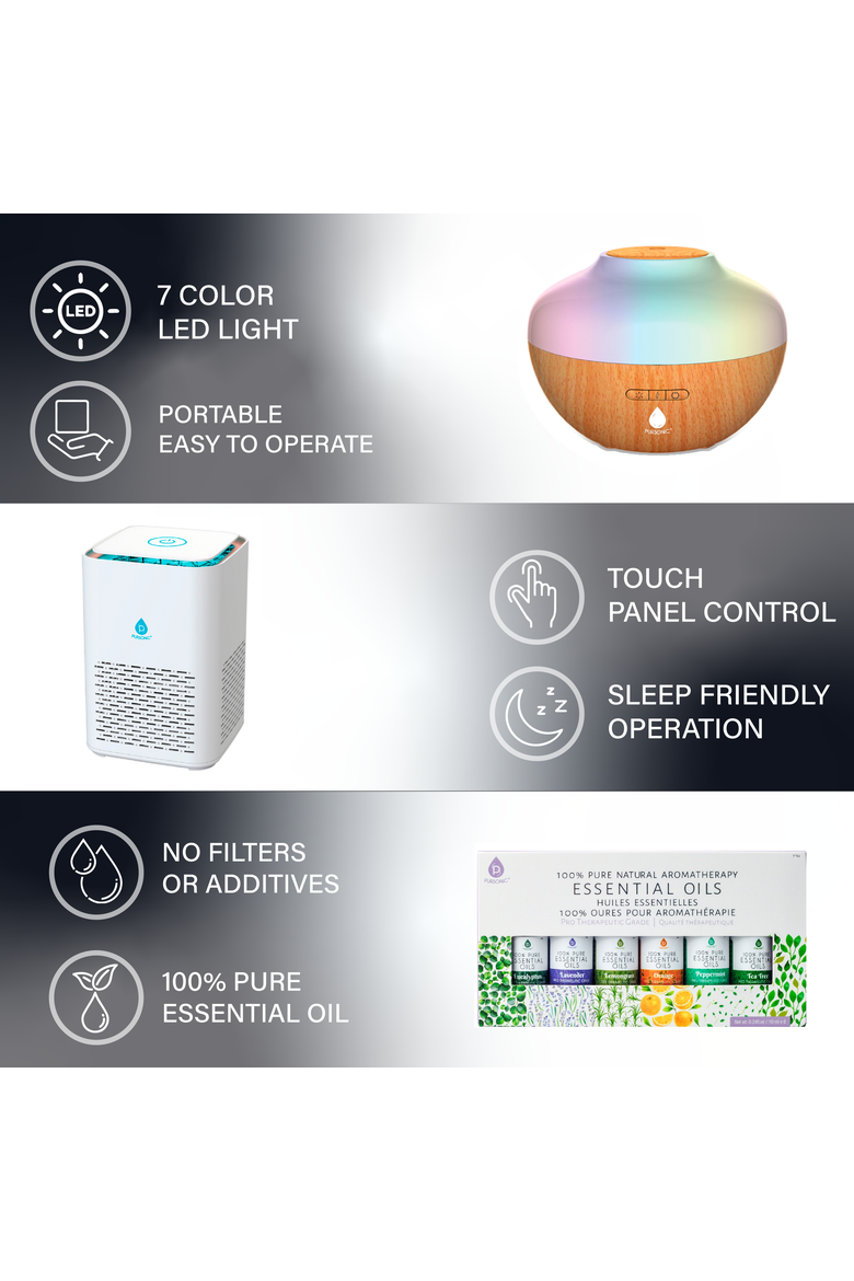Ultimate Wellness Bundle Air Purifier, Diffuser & Essential Oils Set, Alternate, color, Multicolor