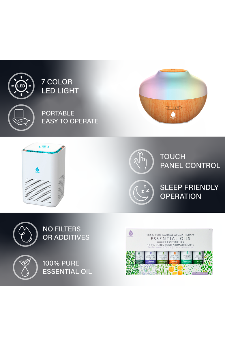 PURSONIC Ultimate Wellness Bundle Air Purifier, Diffuser & Essential Oils Set, Alternate, color, Multicolor