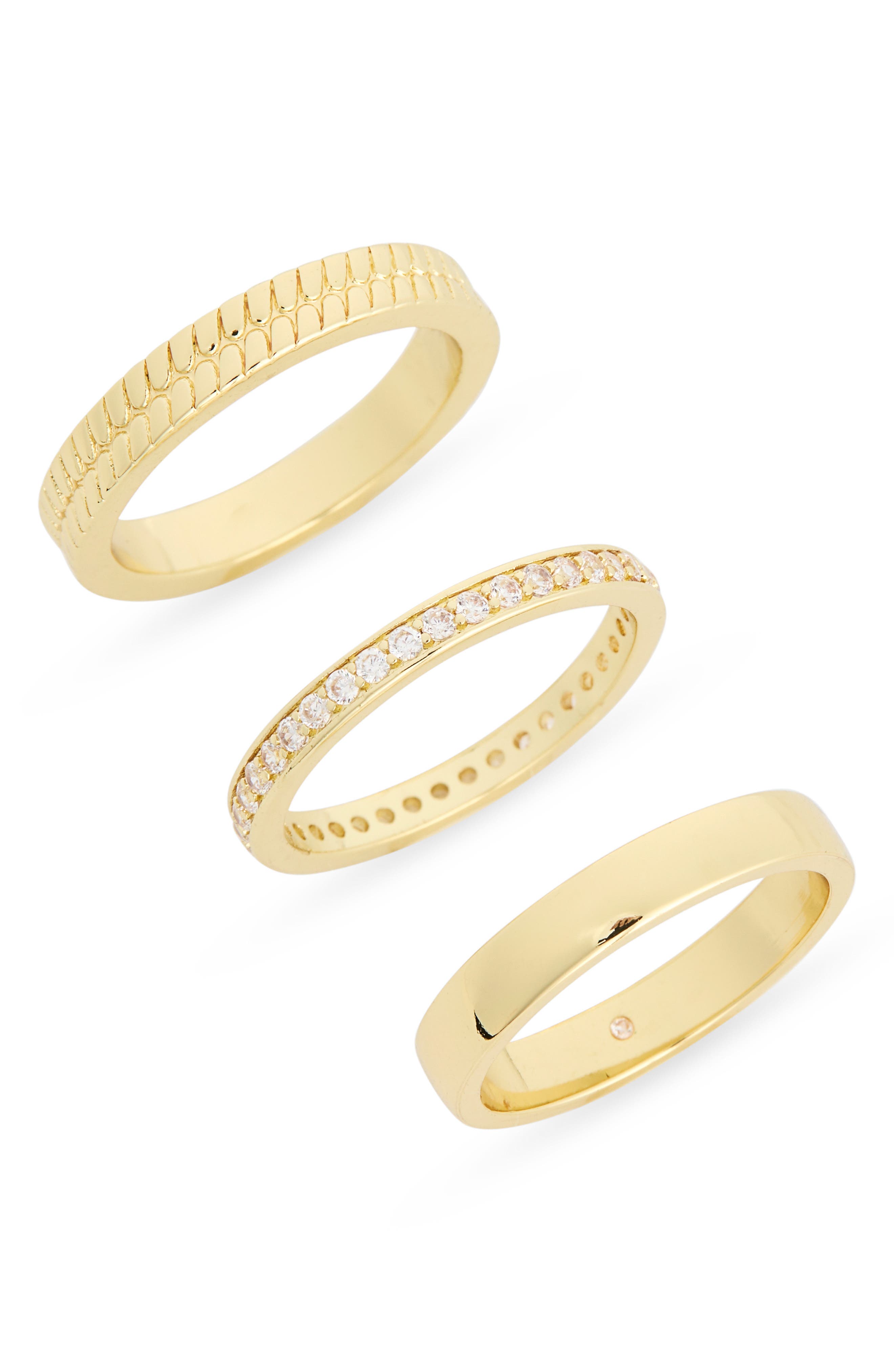 Covet Set of 3 Cubic Zirconia & Herringbone Stackable Rings