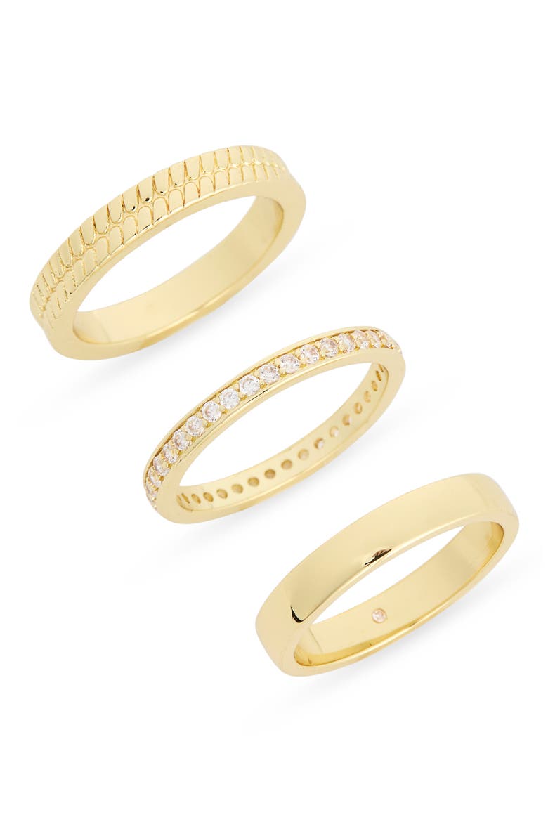 Set of 3 Cubic Zirconia & Herringbone Stackable Rings, Main, color, GOLD