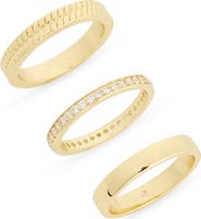 Covet Set of 3 Cubic Zirconia & Herringbone Stackable Rings