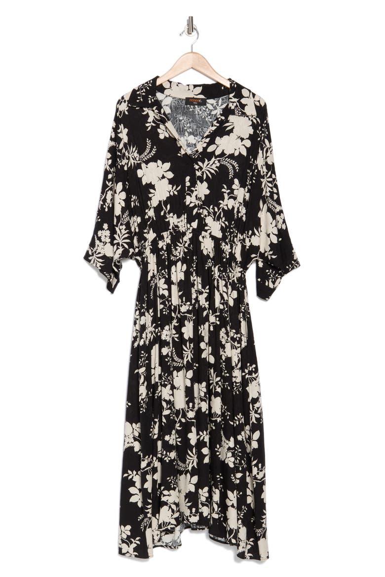 Floral Collared Jacquard Dress, Alternate, color, BLACK