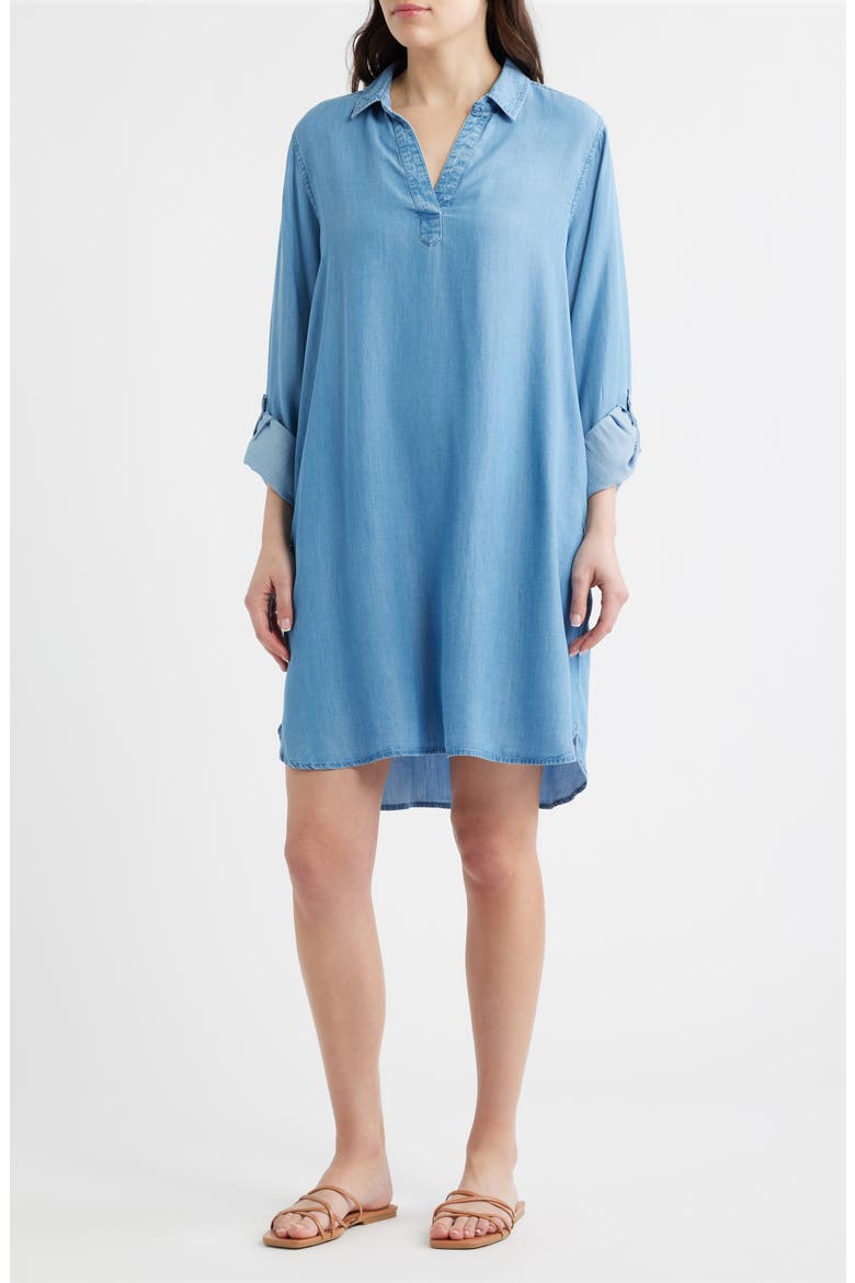 Emelia Long Sleeve Chambray Shift Dress, Main, color, MEDIUM WASH