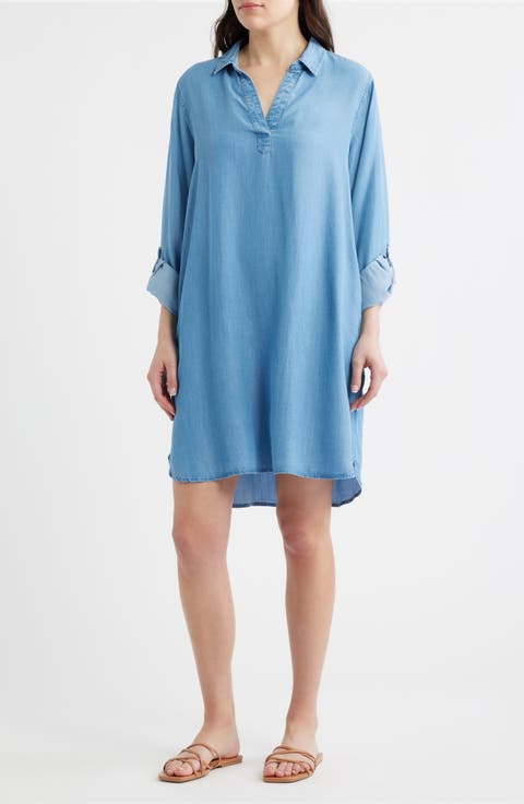 Emelia Long Sleeve Chambray Shift Dress