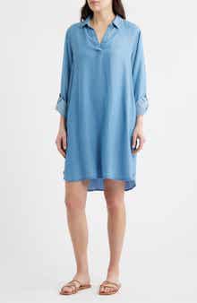 beachlunchlounge Emelia Long Sleeve Chambray Shift Dress