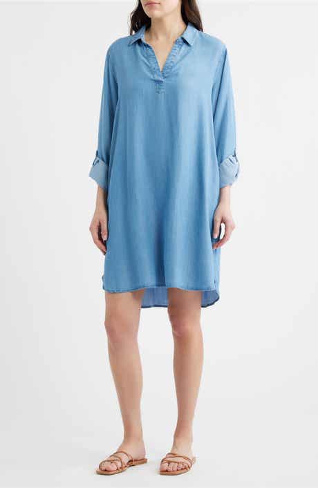 beachlunchlounge Emelia Long Sleeve Chambray Shift Dress