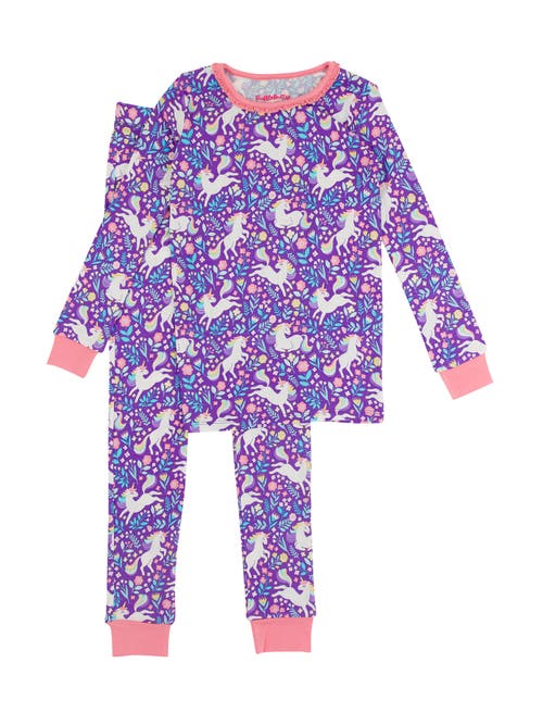 Shop Rufflebutts Softsnooze Girls Ruffle Long Sleeve Pajama Set In Unicorn Meadow