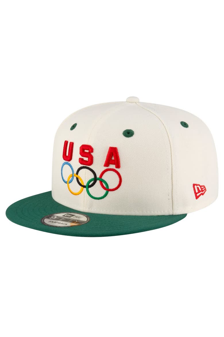 Men's New Era Cream/Hunter Green Team USA Chrome 9FIFTY Snapback Hat, Main, color, Cream