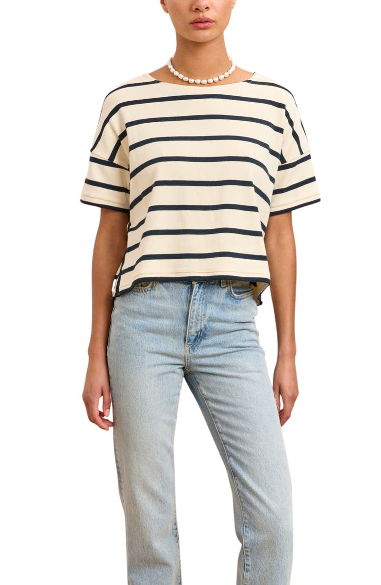 La Ligne Short Sleeve Breton Tee, Main, color, Ecru/Navy