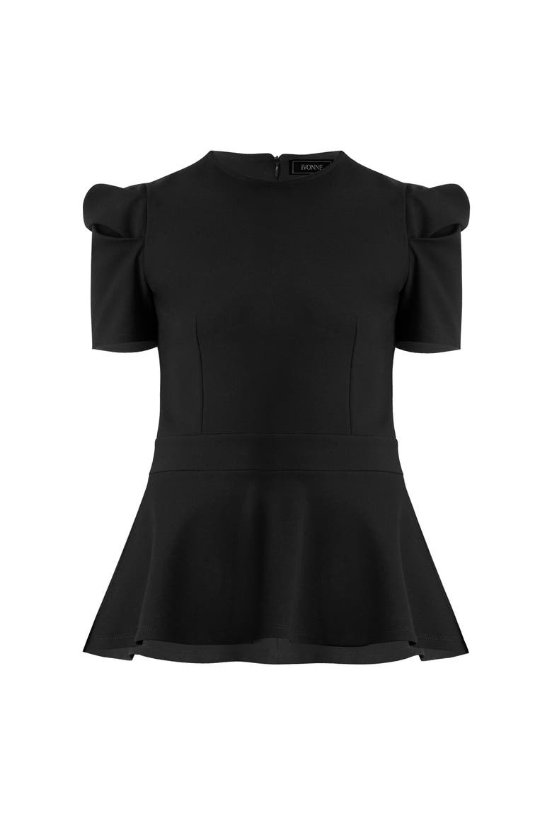 Short Sleeve Peplum Blouse, Alternate, color, Black