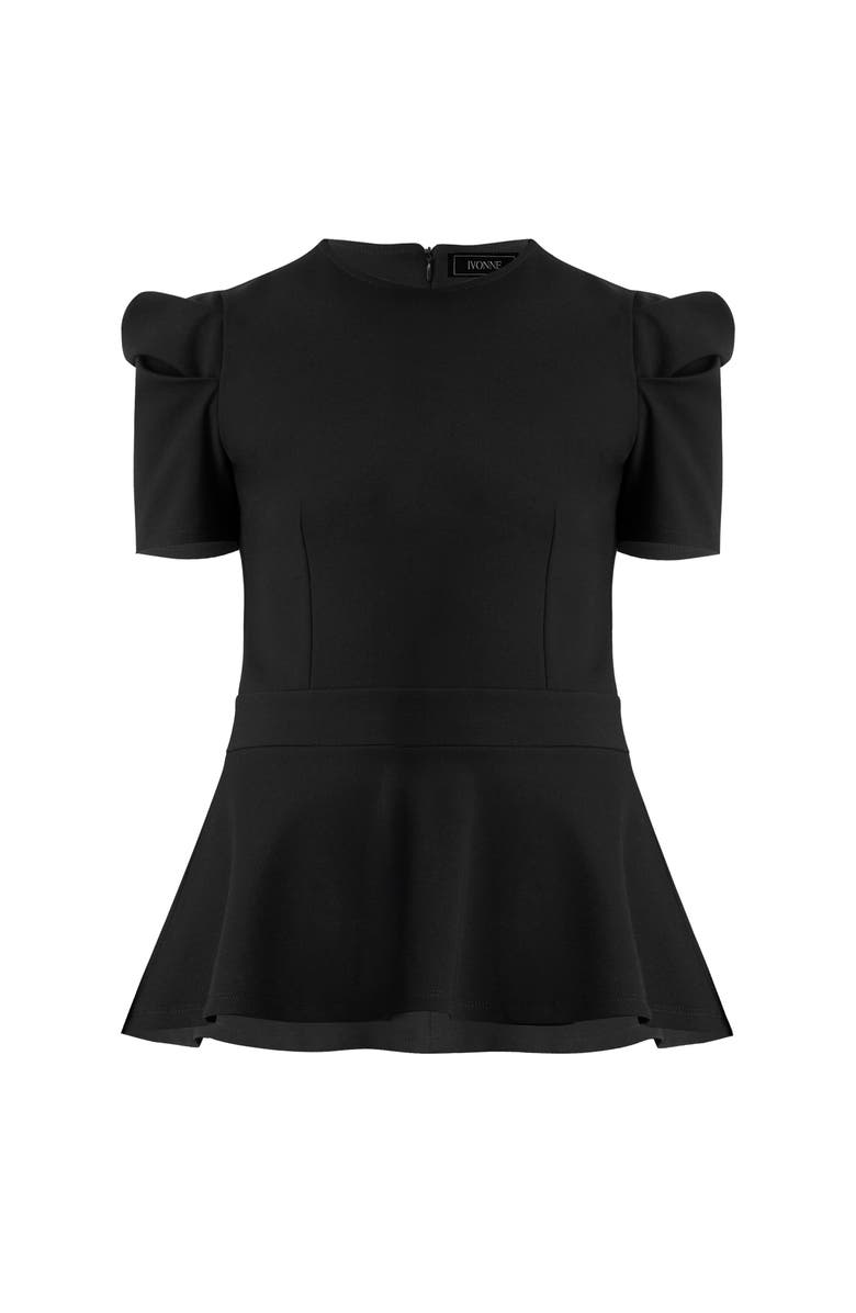 IVONNE Short Sleeve Peplum Blouse, Alternate, color, Black