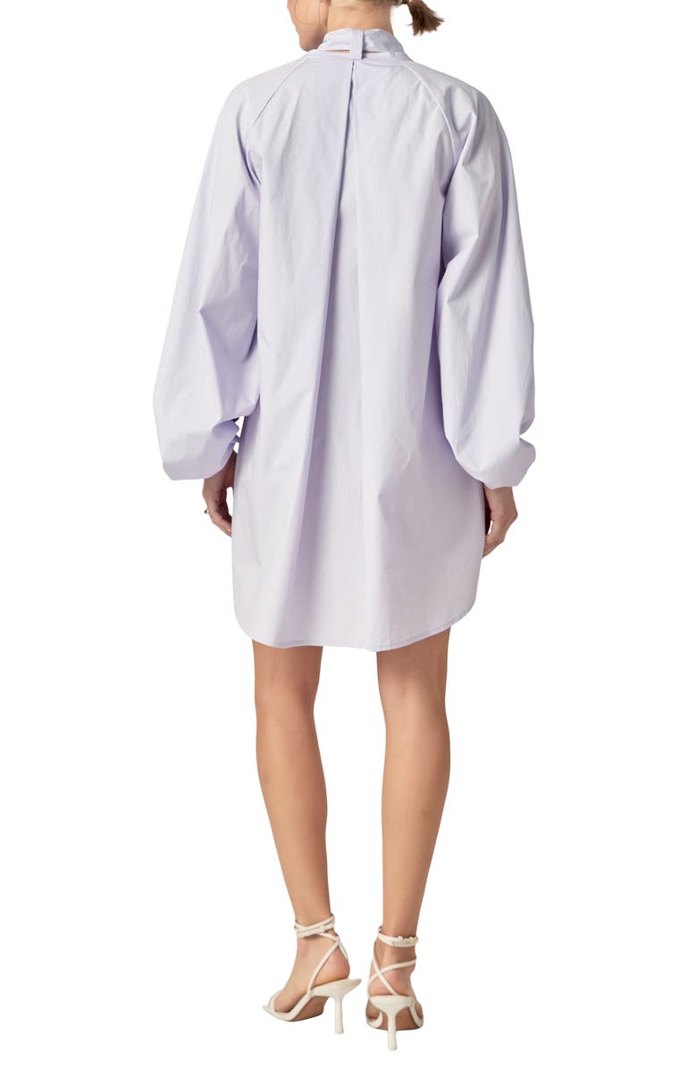 English Factory Billow Tie Neck Long Sleeve Poplin Shirtdress, Alternate, color, Lilac