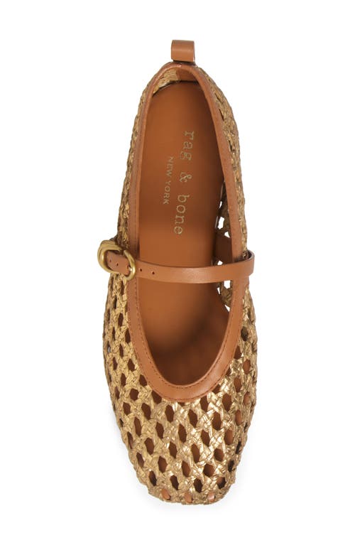 Rag & Bone Beige Spire Woven Faux Leather Mary Jane Ballerina Flats In Gold Woven