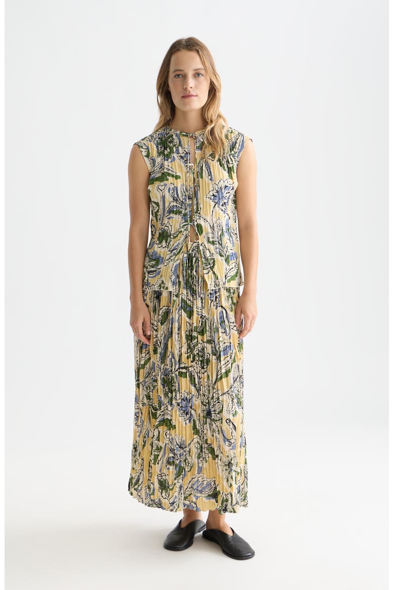 Micro Pleat Tie Front Top, Alternate, color, LUCKY BANDANA MULTI PARSNIP