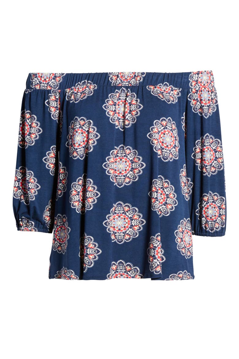 Off the Shoulder Top, Alternate, color, NAVY/ RED