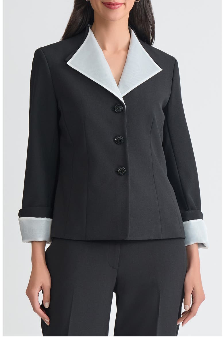 Winged Lapel Three-Button Blazer, Main, color, BLACK/ VANILLA ICE