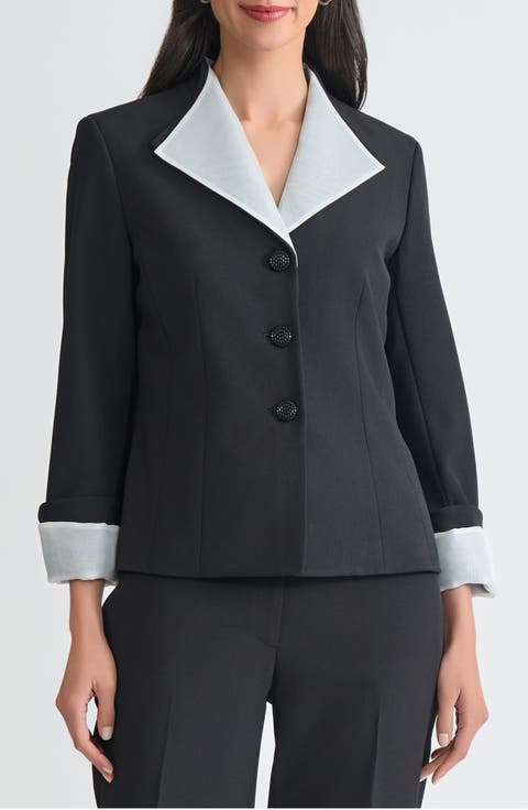 Winged Lapel Three-Button Blazer (Regular & Petite)