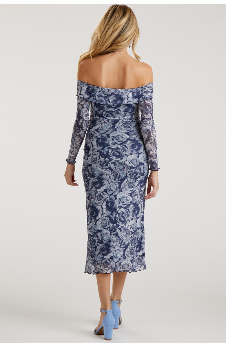 PinkBlush Floral Off Shoulder Mesh Knit Midi Dress, Alternate, color, Navy Blue