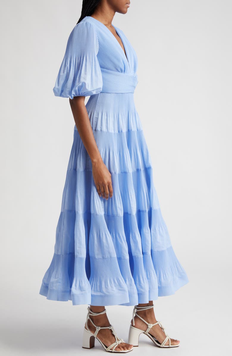 Zimmermann Pleated Tiered Midi Dress, Alternate, color,
