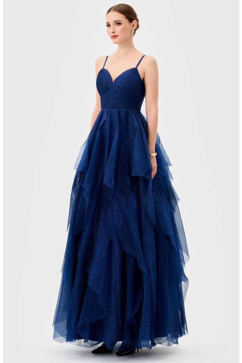 Solenne Tiered Ball Gown, Alternate, color, NAVY