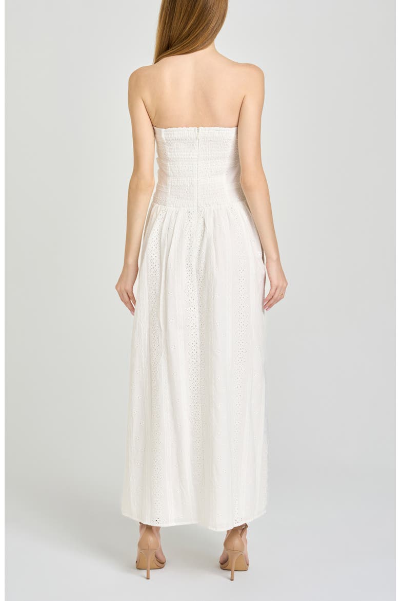 Pippa Gathered Eyelet Strapless Cotton Midi Dress, Alternate, color, IVORY