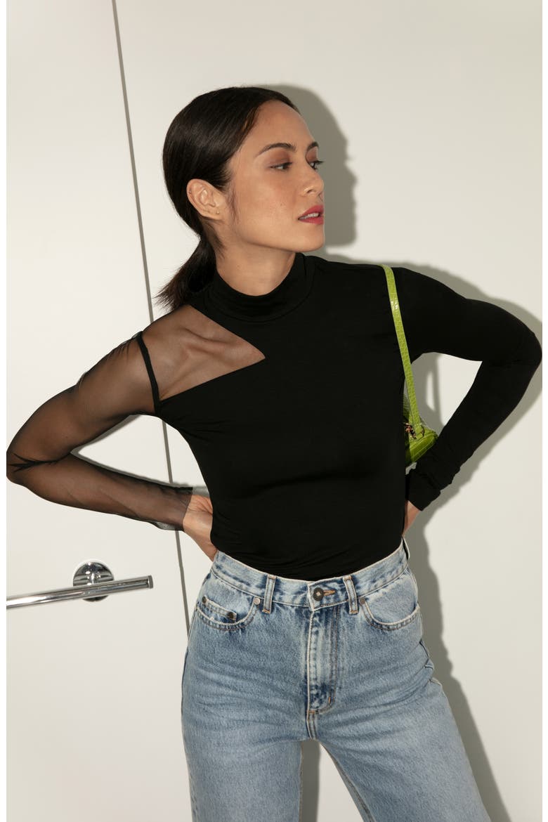 Ysabel Mesh Panel Jersey Top, Alternate, color, BLACK
