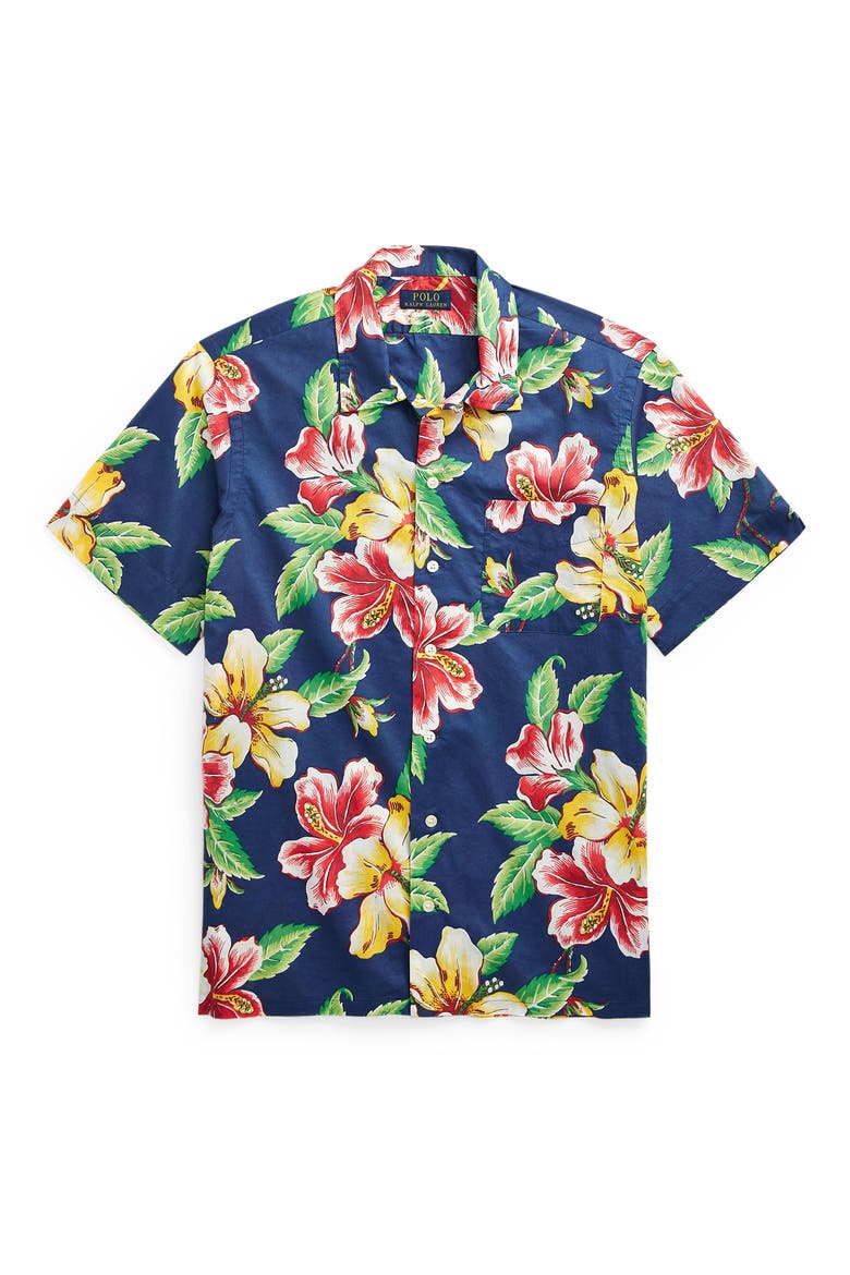 Short Sleeve Button-Up Shirt, Alternate, color, VINTAGE HIBISCUS