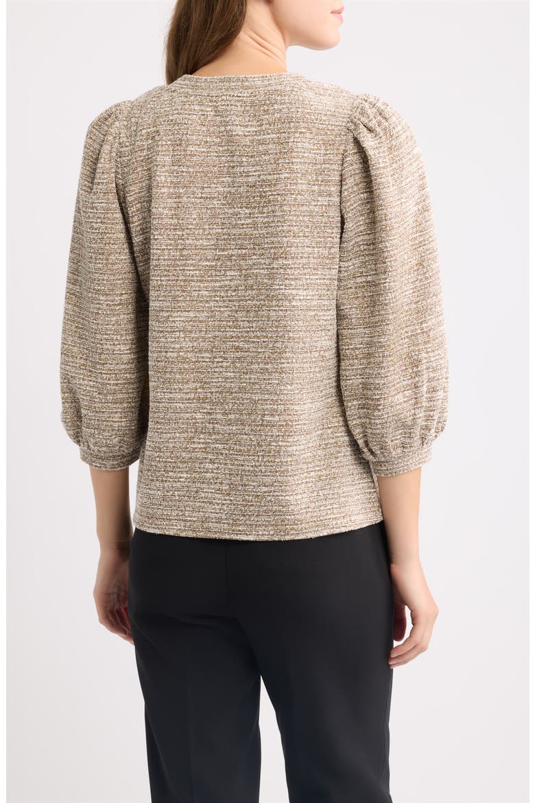 Boucle Knit Balloon Sleeve Top, Alternate, color, VICUNA/ WHITE DOVE