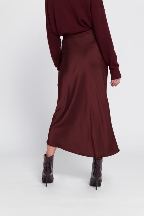Elle Collection Satin Midi Skirt Slip In Burgundy