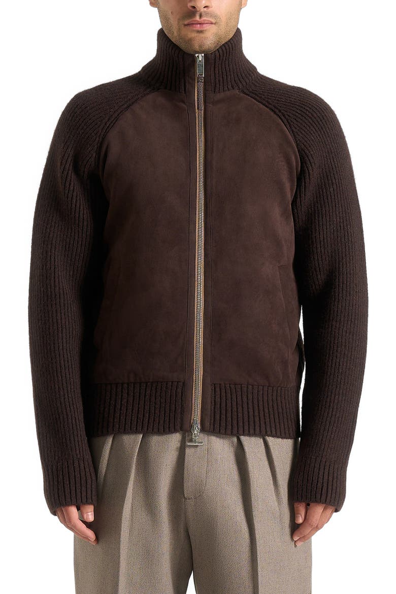 Rami Suede & Knit Jacket, Alternate, color, Brown